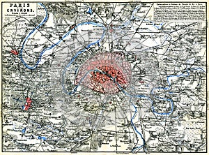 Antique Illustration of Map of Environs of French City