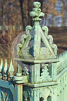 Antique iron fence close-up
