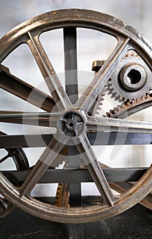 Antique iron wheel gear system