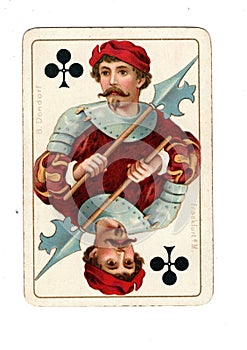 An antique jack of clubs playing card.