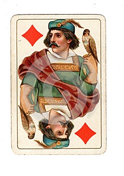 An antique jack of diamonds playing card.