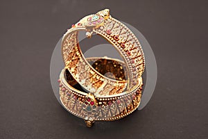 antique kada bracelets.Indian kundan gold plated bridal bangle bracelet kada Jewelry. photo
