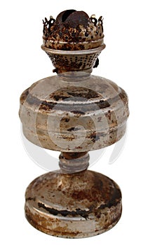 Antique kerosene lamp on a white background