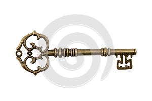 Antique key isolated on white background