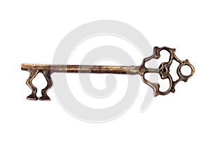 Antique key isolated on white background - photograph