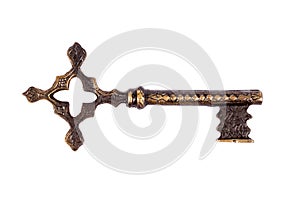 Antique key isolated on white background - photograph