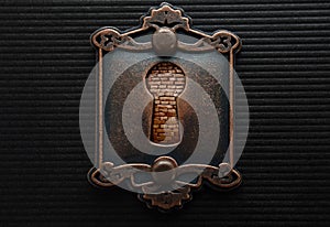 Antique keyhole with brickwall blocking it