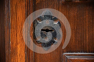 Antique keyhole close-up.