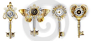 Antique keys on white background with dials photo