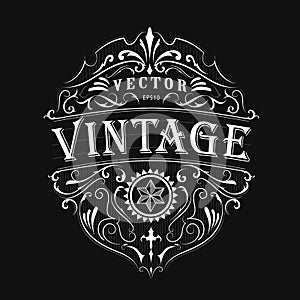 Antique label typography vintage frame design vector