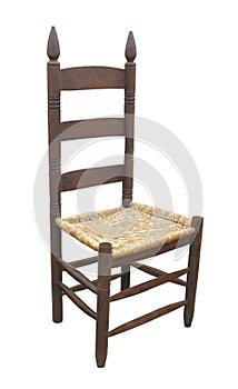 Antique ladder back chair isolated.