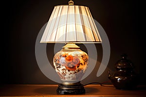 antique lamp with hand-painted porcelain base