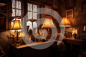 antique lamps casting warm light on a cozy corner