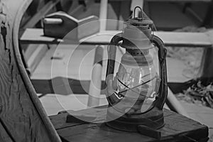 Antique lantern on a Chesapeake Bay crabbing skiff.