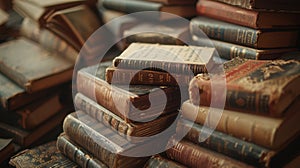 The antique leatherbound books.AI generated image