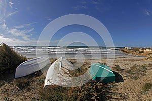 Antique leisure boats on the beach