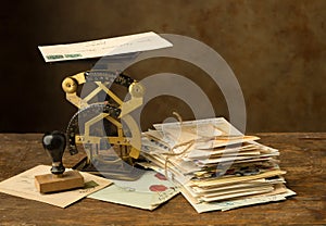 Antique letter scale and old letters