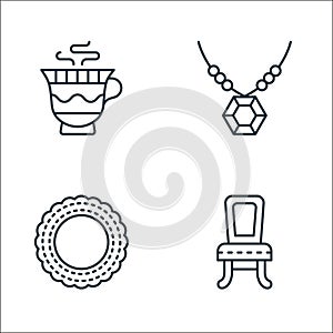 antique line icons. linear set. quality vector line set such as chair, doilie, diamond necklace