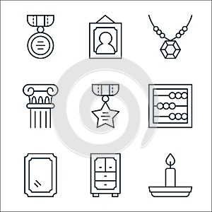 antique line icons. linear set. quality vector line set such as old fashioned, cabinet, mirror, abacus, medal, greek column,