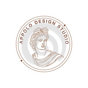 Antique logo with greek sculptures in a minimal liner style. Delicate emblem.