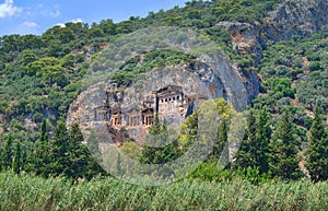 Antique Lycian rock cut tombs near Dalyan, Turkey