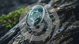 Antique Malachite Ring with Floral Embellishments photo