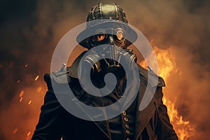 Antique Man gas mask steampunk. Generate Ai