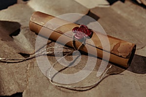 antique manuscript stamped with wax seal