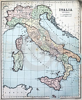 Antique map of ancient Italy