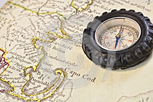 Antique map of Cape Cod with retro compass photo