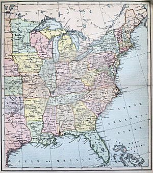 Antique Map of eastern states of USA