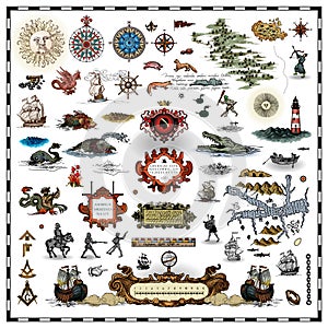 Antique map elements collection