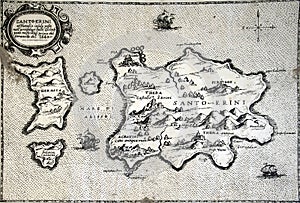 Antique map of island of Santorini