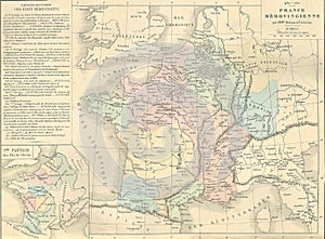 Antique map of Merovingian France
