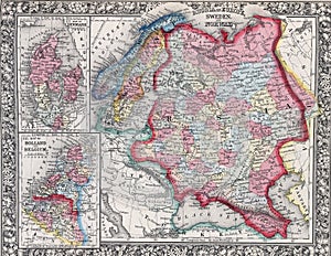 Antique map of Russia in Europe, Sweden, and Norway