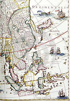 Antique map, southeast asia region