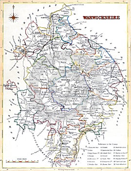 Antique map of Warwickshire