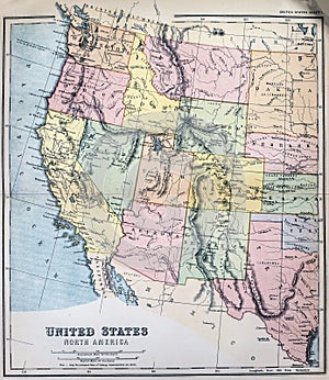 Antique Map of Western States of USA