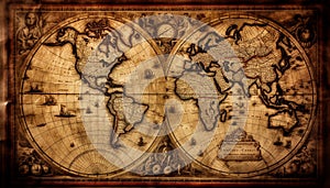 An antique map of the world, engraved in classical style generated by AI