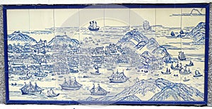 Retro Antique Maps Macau Azulejo Azulejos Ancient Vintage Macao Map Portuguese Colony Blue Delft China Ceramic Tile