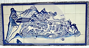 Old Colonial Retro Antique Maps Macau Azulejo Azulejos Ancient Vintage Macao Map Portuguese Colony Blue Delft China Ceramic Tile