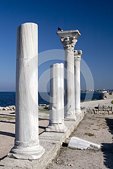 Antique marble columns of Chersonesus in Crimea