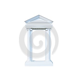 Antique marble temple front with ionic columns isolated on white