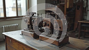 Antique Mechanical Devices in a Vintage Workshop