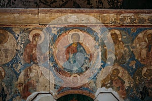 Antique medieval orthodox fresco in ancient church