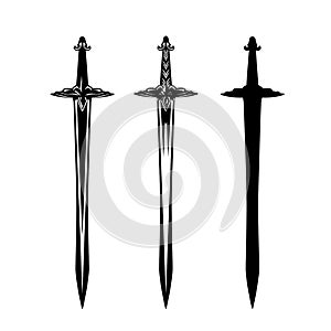 Antique medieval swords black vector design set