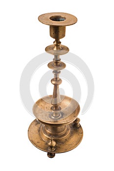 Antique metal candelabra for candles on a white background