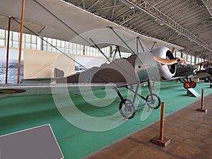 Antique military propeller prop airplane on display Royal Museu