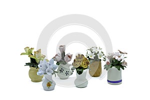 Antique Miniature Flower Ornaments bone china in the shape of baskets jugs and vases of flowers