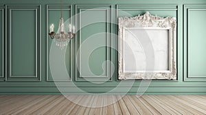 Antique Mirror Hanging In Green Wall 3d Background Photo